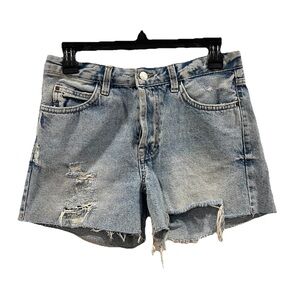 Topshop Moto Ashley High Rise Cutoff Jean Shorts Size 4 Blue Distressed Denim